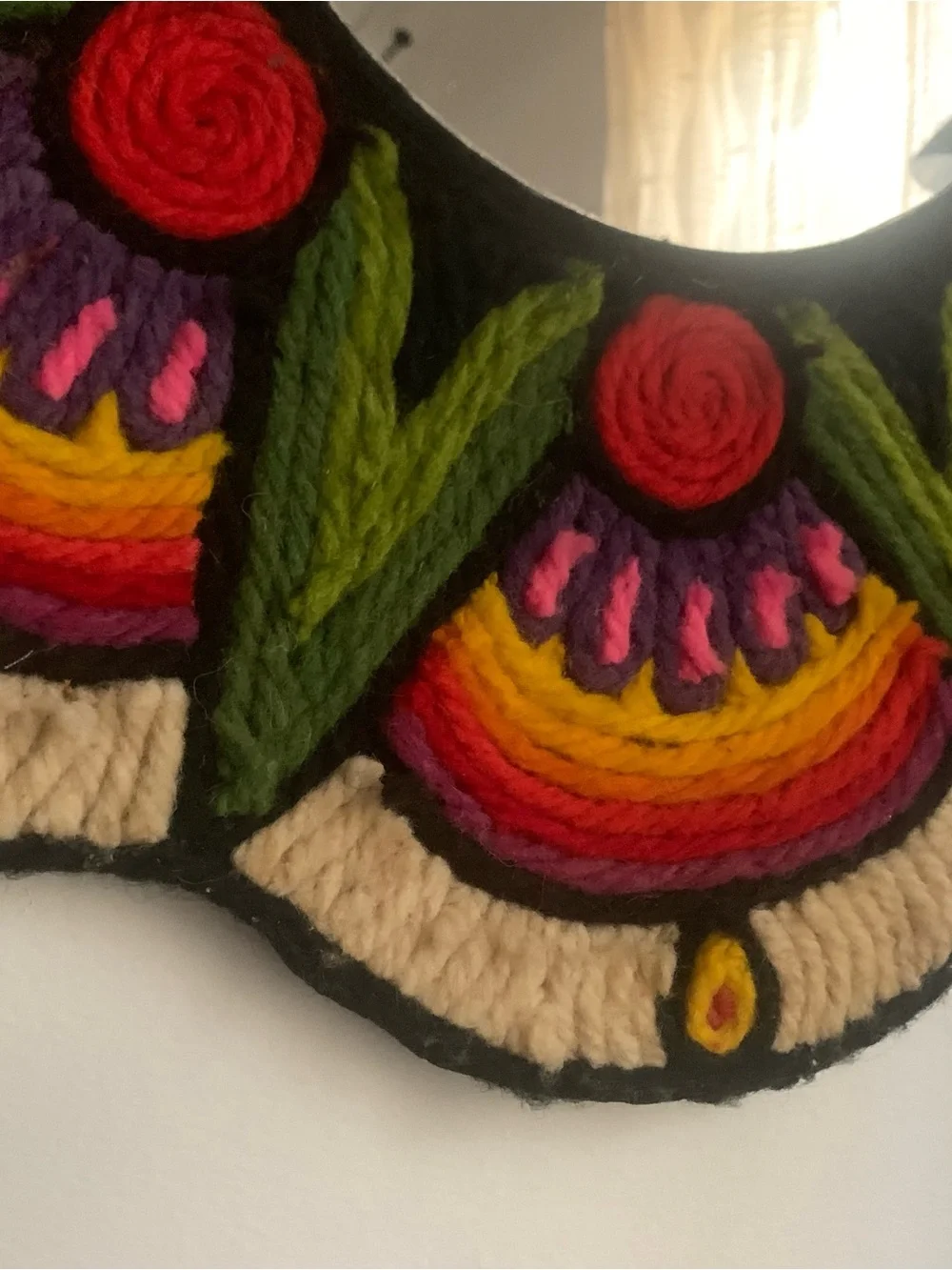 Retro Yarn Mosaic Flower Wall Mirror 23.5”